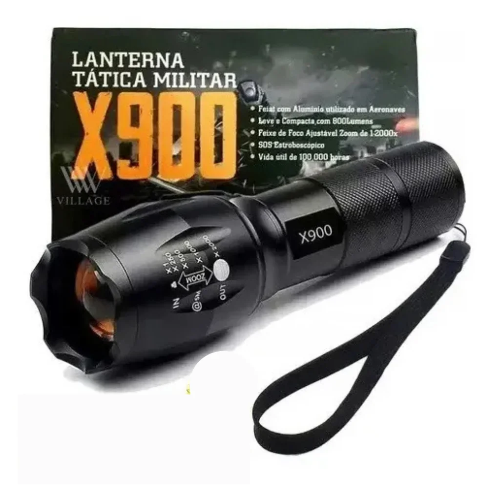 Lanterna Tática X900 LED Recarregável com Zoom — 800 Lumens - Imagem 2