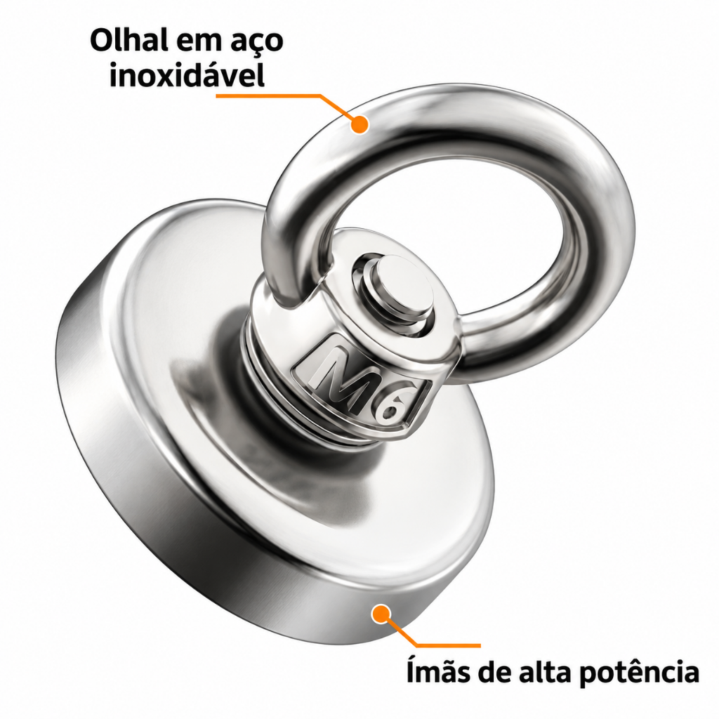 Ímã de Pesca de Neodímio D42 N52 com Olhal – Tração até 61 kg